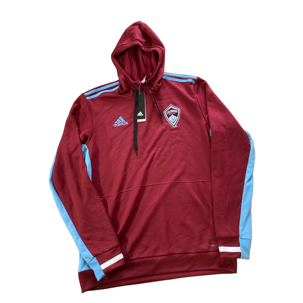 ADIDAS COLORADO RAPIDS TRAVEL HOODIE Men's Sz L NWT Maroon Blue Aeroready